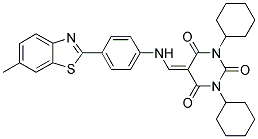 1,3-DICYCLOHEXYL-5-((4-(6-METHYLBENZO[D]THIAZOL-2-YL)PHENYLAMINO)METHYLENE)PYRIMIDINE-2,4,6(1H,3H,5H)-TRIONE Struktur