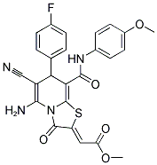 (Z)-METHYL 2-(5-AMINO-6-CYANO-7-(4-FLUOROPHENYL)-8-(4-METHOXYPHENYLCARBAMOYL)-3-OXO-3H-THIAZOLO[3,2-A]PYRIDIN-2(7H)-YLIDENE)ACETATE Struktur