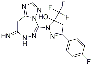 3-(4-FLUOROPHENYL)-1-(8-IMINO-8,9-DIHYDRO-7H-[1,2,4]TRIAZOLO[1,5-D][1,2,4]TRIAZEPIN-5-YL)-5-(TRIFLUOROMETHYL)-4,5-DIHYDRO-1H-PYRAZOL-5-OL Struktur