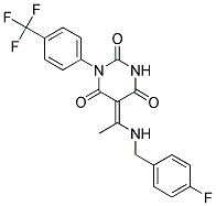 (5E)-5-{1-[(4-FLUOROBENZYL)AMINO]ETHYLIDENE}-1-[4-(TRIFLUOROMETHYL)PHENYL]PYRIMIDINE-2,4,6(1H,3H,5H)-TRIONE Struktur