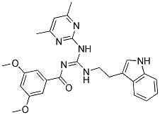 (E)-N-((2-(1H-INDOL-3-YL)ETHYLAMINO)(4,6-DIMETHYLPYRIMIDIN-2-YLAMINO)METHYLENE)-3,5-DIMETHOXYBENZAMIDE Struktur