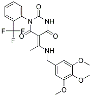 1-[2-(TRIFLUOROMETHYL)PHENYL]-5-{(E)-1-[(3,4,5-TRIMETHOXYBENZYL)AMINO]ETHYLIDENE}-2,4,6(1H,3H,5H)-PYRIMIDINETRIONE Struktur