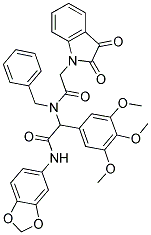 N-(BENZO[D][1,3]DIOXOL-5-YL)-2-(N-BENZYL-2-(2,3-DIOXOINDOLIN-1-YL)ACETAMIDO)-2-(3,4,5-TRIMETHOXYPHENYL)ACETAMIDE Struktur