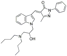 4-((E)-{1-[3-(DIBUTYLAMINO)-2-HYDROXYPROPYL]-1H-INDOL-3-YL}METHYLIDENE)-5-METHYL-2-PHENYL-2,4-DIHYDRO-3H-PYRAZOL-3-ONE Struktur