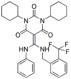 1,3-DICYCLOHEXYL-5-((PHENYLAMINO)(2-(TRIFLUOROMETHYL)BENZYLAMINO)METHYLENE)PYRIMIDINE-2,4,6(1H,3H,5H)-TRIONE Struktur