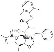 3-[(4S,5S)-N-BENZYL-4-(T-BUTYLDIMETHYLSILYLOXYMETHYL)-5-ISOPROPYLOXAZOLIDIN-4-YL]-(2R,3R)-3-HYDROXY-2-METHYLPROPIONIC ACID, 2,6-DIMETHYLPHENYL ESTER Struktur