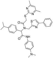 N-(4-(DIMETHYLAMINO)PHENYL)-2-(2-(4,6-DIMETHYLPYRIMIDIN-2-YLTHIO)-N-((4-PHENYLTHIAZOL-2-YL)METHYL)ACETAMIDO)-2-(4-ISOPROPYLPHENYL)ACETAMIDE Struktur