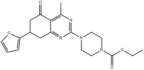 ETHYL 4-(7-(FURAN-2-YL)-4-METHYL-5-OXO-5,6,7,8-TETRAHYDROQUINAZOLIN-2-YL)PIPERAZINE-1-CARBOXYLATE Struktur