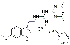 (E)-N-((4,6-DIMETHYLPYRIMIDIN-2-YLAMINO)(2-(6-METHOXY-1H-INDOL-3-YL)ETHYLAMINO)METHYLENE)CINNAMAMIDE Struktur