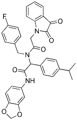 N-(BENZO[D][1,3]DIOXOL-5-YL)-2-(2-(2,3-DIOXOINDOLIN-1-YL)-N-(4-FLUOROBENZYL)ACETAMIDO)-2-(4-ISOPROPYLPHENYL)ACETAMIDE Struktur