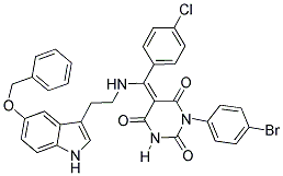 (E)-5-((2-(5-(BENZYLOXY)-1H-INDOL-3-YL)ETHYLAMINO)(4-CHLOROPHENYL)METHYLENE)-1-(4-BROMOPHENYL)PYRIMIDINE-2,4,6(1H,3H,5H)-TRIONE Struktur