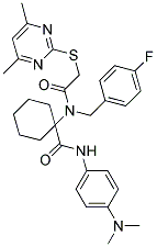 N-(4-(DIMETHYLAMINO)PHENYL)-1-(2-(4,6-DIMETHYLPYRIMIDIN-2-YLTHIO)-N-(4-FLUOROBENZYL)ACETAMIDO)CYCLOHEXANECARBOXAMIDE Struktur