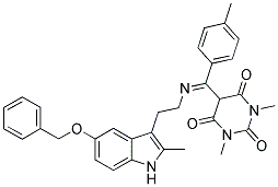 (E)-5-((2-(5-(BENZYLOXY)-2-METHYL-1H-INDOL-3-YL)ETHYLIMINO)(P-TOLYL)METHYL)-1,3-DIMETHYLPYRIMIDINE-2,4,6(1H,3H,5H)-TRIONE Struktur