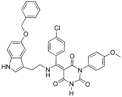 (E)-5-((2-(5-(BENZYLOXY)-1H-INDOL-3-YL)ETHYLAMINO)(4-CHLOROPHENYL)METHYLENE)-1-(4-METHOXYPHENYL)PYRIMIDINE-2,4,6(1H,3H,5H)-TRIONE Struktur