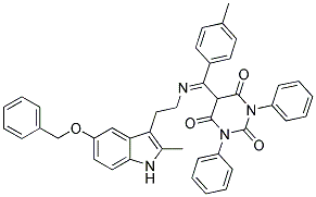 (E)-5-((2-(5-(BENZYLOXY)-2-METHYL-1H-INDOL-3-YL)ETHYLIMINO)(P-TOLYL)METHYL)-1,3-DIPHENYLPYRIMIDINE-2,4,6(1H,3H,5H)-TRIONE Struktur