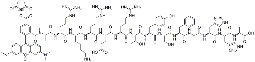 5-TMR-ALA-ARG-LYS-ARG-GLU-ARG-THR-TYR-SER-PHE-GLY-HIS-HIS-ALA-OH Struktur