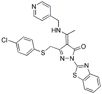 (E)-1-(BENZO[D]THIAZOL-2-YL)-3-((4-CHLOROPHENYLTHIO)METHYL)-4-(1-(PYRIDIN-4-YLMETHYLAMINO)ETHYLIDENE)-1H-PYRAZOL-5(4H)-ONE Struktur