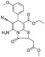 ETHYL 5-AMINO-6-CYANO-2-(2-METHOXY-2-OXOETHYL)-7-(3-METHOXYPHENYL)-3-OXO-2,3-DIHYDRO-7H-[1,3]THIAZOLO[3,2-A]PYRIDINE-8-CARBOXYLATE Struktur