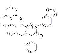 N-(BENZO[D][1,3]DIOXOL-5-YL)-2-(2-(4,6-DIMETHYLPYRIMIDIN-2-YLTHIO)-N-(4-METHYLBENZYL)ACETAMIDO)-2-PHENYLACETAMIDE Struktur