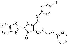 (E)-1-(BENZO[D]THIAZOL-2-YL)-3-((4-CHLOROPHENYLTHIO)METHYL)-4-((2-(PYRIDIN-2-YL)ETHYLAMINO)METHYLENE)-1H-PYRAZOL-5(4H)-ONE Struktur