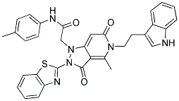 2-(5-(2-(1H-INDOL-3-YL)ETHYL)-2-(BENZO[D]THIAZOL-2-YL)-4-METHYL-3,6-DIOXO-2,3,5,6-TETRAHYDROPYRAZOLO[4,3-C]PYRIDIN-1-YL)-N-P-TOLYLACETAMIDE Struktur