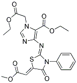 ETHYL 1-(2-ETHOXY-2-OXOETHYL)-4-({5-[(Z)-2-METHOXY-2-OXOETHYLIDENE]-4-OXO-3-PHENYL-1,3-THIAZOLIDIN-2-YLIDENE}AMINO)-1H-IMIDAZOLE-5-CARBOXYLATE Struktur