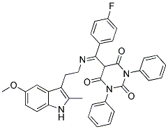 (E)-5-((4-FLUOROPHENYL)(2-(5-METHOXY-2-METHYL-1H-INDOL-3-YL)ETHYLIMINO)METHYL)-1,3-DIPHENYLPYRIMIDINE-2,4,6(1H,3H,5H)-TRIONE Struktur