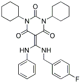 1,3-DICYCLOHEXYL-5-((4-FLUOROBENZYLAMINO)(PHENYLAMINO)METHYLENE)PYRIMIDINE-2,4,6(1H,3H,5H)-TRIONE Struktur