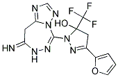 3-(2-FURYL)-1-(8-IMINO-8,9-DIHYDRO-7H-[1,2,4]TRIAZOLO[1,5-D][1,2,4]TRIAZEPIN-5-YL)-5-(TRIFLUOROMETHYL)-4,5-DIHYDRO-1H-PYRAZOL-5-OL Struktur