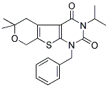 1-BENZYL-3-ISOPROPYL-6,6-DIMETHYL-1,5,6,8-TETRAHYDRO-2H-PYRANO[4',3':4,5]THIENO[2,3-D]PYRIMIDINE-2,4(3H)-DIONE Struktur