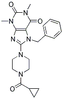 7-BENZYL-1,3-DIMETHYL-8-[4-(CYCLOPROPYLCARBONYL)PIPERAZIN-1-YL]-3,7-DIHYDRO-1H-PURINE-2,6-DIONE Struktur