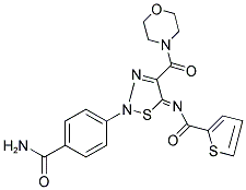 N-[(5Z)-2-[4-(AMINOCARBONYL)PHENYL]-4-(MORPHOLIN-4-YLCARBONYL)-1,2,3-THIADIAZOL-5(2H)-YLIDENE]THIOPHENE-2-CARBOXAMIDE Struktur