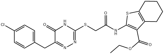 ETHYL 2-(2-(6-(4-CHLOROBENZYL)-5-OXO-4,5-DIHYDRO-1,2,4-TRIAZIN-3-YLTHIO)ACETAMIDO)-4,5,6,7-TETRAHYDROBENZO[B]THIOPHENE-3-CARBOXYLATE Struktur