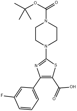 2-(4-(TERT-BUTOXYCARBONYL)PIPERAZIN-1-YL)-4-(3-FLUOROPHENYL)THIAZOLE-5-CARBOXYLIC ACID Struktur