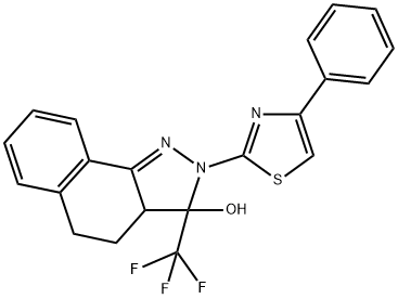 2-(4-PHENYL-1,3-THIAZOL-2-YL)-3-(TRIFLUOROMETHYL)-3,3A,4,5-TETRAHYDRO-2H-BENZO[G]INDAZOL-3-OL Struktur