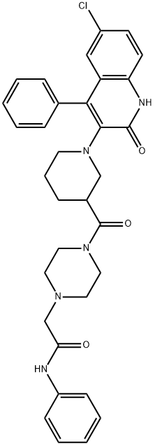 2-(4-(1-(6-CHLORO-2-OXO-4-PHENYL-1,2-DIHYDROQUINOLIN-3-YL)PIPERIDINE-3-CARBONYL)PIPERAZIN-1-YL)-N-PHENYLACETAMIDE Struktur