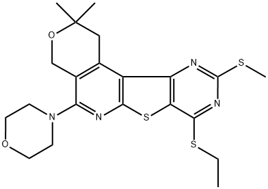 8-(ETHYLSULFANYL)-2,2-DIMETHYL-10-(METHYLSULFANYL)-5-(4-MORPHOLINYL)-1,4-DIHYDRO-2H-PYRANO[4',3':4',5']PYRIDO[3',2':4,5]THIENO[3,2-D]PYRIMIDINE Struktur