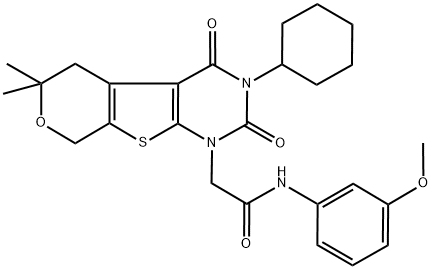 2-[3-CYCLOHEXYL-6,6-DIMETHYL-2,4-DIOXO-3,4,5,8-TETRAHYDRO-2H-PYRANO[4',3':4,5]THIENO[2,3-D]PYRIMIDIN-1(6H)-YL]-N-(3-METHOXYPHENYL)ACETAMIDE Struktur