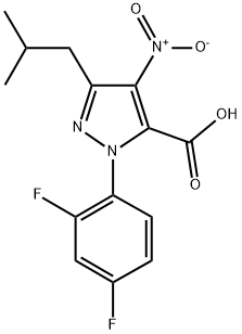 1-(2,4-DIFLUOROPHENYL)-3-(2-METHYLPROPYL)-4-NITRO-1H-PYRAZOLE-5-CARBOXYLIC ACID Struktur