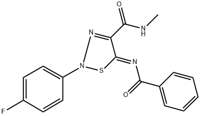 (5Z)-5-(BENZOYLIMINO)-2-(4-FLUOROPHENYL)-N-METHYL-2,5-DIHYDRO-1,2,3-THIADIAZOLE-4-CARBOXAMIDE Struktur