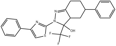 5-PHENYL-2-(4-PHENYLTHIAZOL-2-YL)-3-(TRIFLUOROMETHYL)-3,3A,4,5,6,7-HEXAHYDRO-2H-INDAZOL-3-OL Struktur