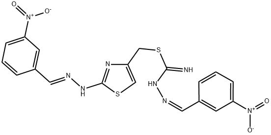 {2-[(2E)-2-(3-NITROBENZYLIDENE)HYDRAZINO]-1,3-THIAZOL-4-YL}METHYL (2Z)-2-(3-NITROBENZYLIDENE)HYDRAZINECARBIMIDOTHIOATE Struktur