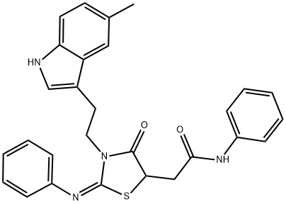 2-[3-[2-(5-METHYL-1H-INDOL-3-YL)ETHYL]-4-OXO-2-(PHENYLIMINO)-1,3-THIAZOLIDIN-5-YL]-N-PHENYLACETAMIDE Struktur