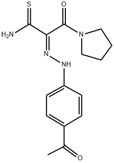 (2E)-2-[(4-ACETYLPHENYL)HYDRAZONO]-3-OXO-3-PYRROLIDIN-1-YLPROPANETHIOAMIDE Struktur