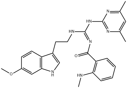 N-(4,6-DIMETHYL-2-PYRIMIDINYL)-N'-[2-(6-METHOXY-1H-INDOL-3-YL)ETHYL]-N'-[2-(METHYLAMINO)BENZOYL]GUANIDINE Struktur