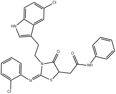 (E)-2-(3-(2-(5-CHLORO-1H-INDOL-3-YL)ETHYL)-2-(2-CHLOROPHENYLIMINO)-4-OXOTHIAZOLIDIN-5-YL)-N-PHENYLACETAMIDE Struktur