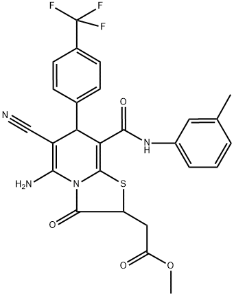 METHYL 2-(5-AMINO-6-CYANO-3-OXO-8-(M-TOLYLCARBAMOYL)-7-(4-(TRIFLUOROMETHYL)PHENYL)-3,7-DIHYDRO-2H-THIAZOLO[3,2-A]PYRIDIN-2-YL)ACETATE Struktur