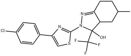 2-[4-(4-CHLOROPHENYL)-1,3-THIAZOL-2-YL]-5-METHYL-3-(TRIFLUOROMETHYL)-3,3A,4,5,6,7-HEXAHYDRO-2H-INDAZOL-3-OL Struktur