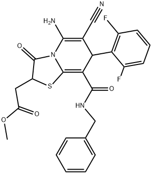 METHYL 2-(5-AMINO-8-(BENZYLCARBAMOYL)-6-CYANO-7-(2,6-DIFLUOROPHENYL)-3-OXO-3,7-DIHYDRO-2H-THIAZOLO[3,2-A]PYRIDIN-2-YL)ACETATE Struktur