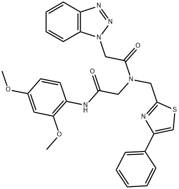 2-(1H-BENZO[D][1,2,3]TRIAZOL-1-YL)-N-(2-(2,4-DIMETHOXYPHENYLAMINO)-2-OXOETHYL)-N-((4-PHENYLTHIAZOL-2-YL)METHYL)ACETAMIDE Struktur